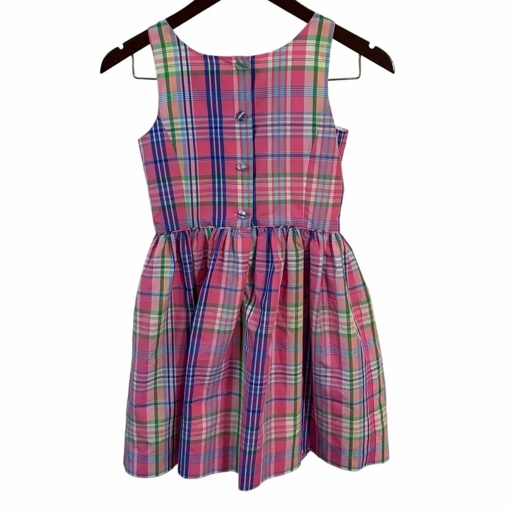 Polo Ralph Lauren Girls Pink Madras Plaid Fit Flare Dress Size 10